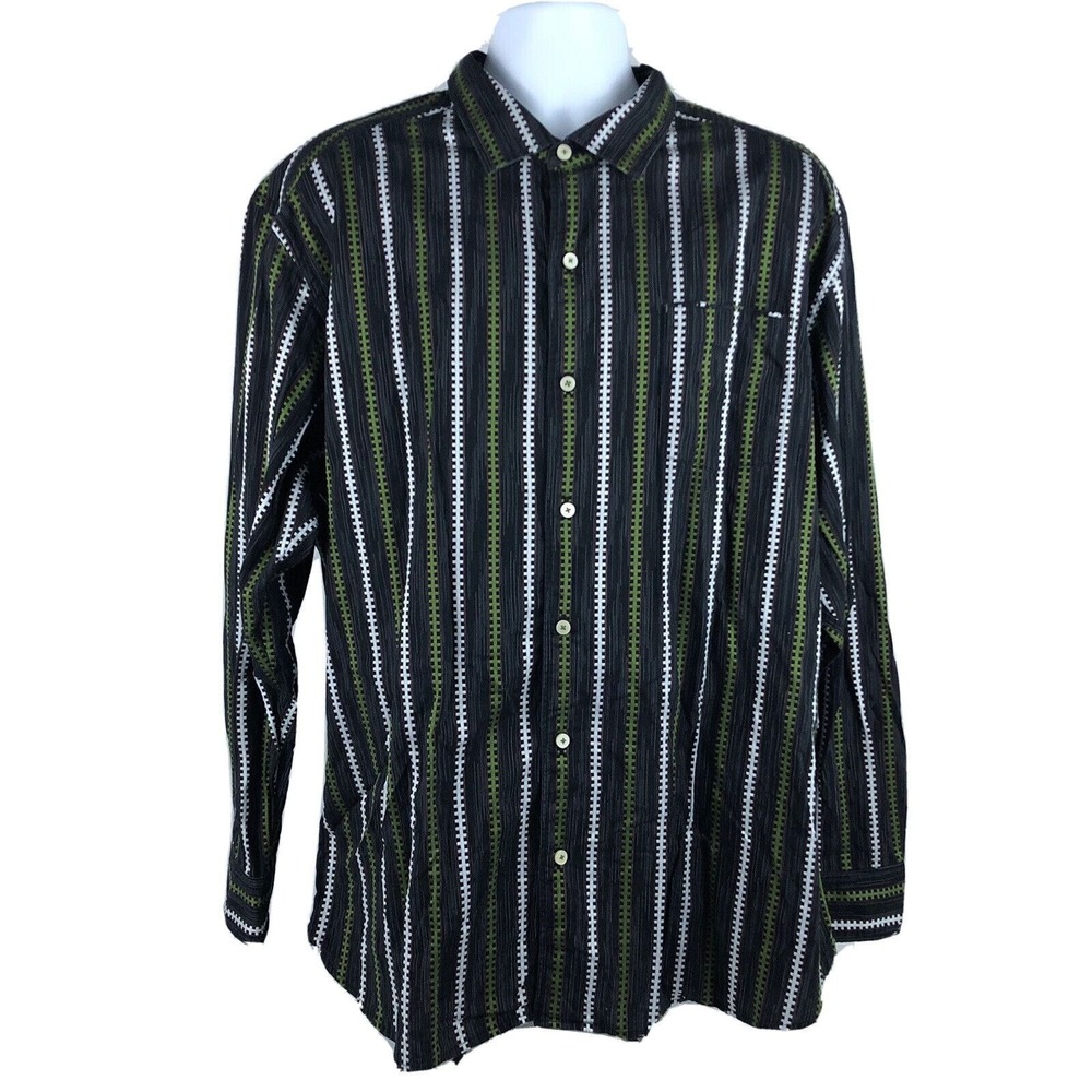 Tommy Bahama Men's Button Front Striped Cotton Shirt Size 2XL Beach Ocean Relax